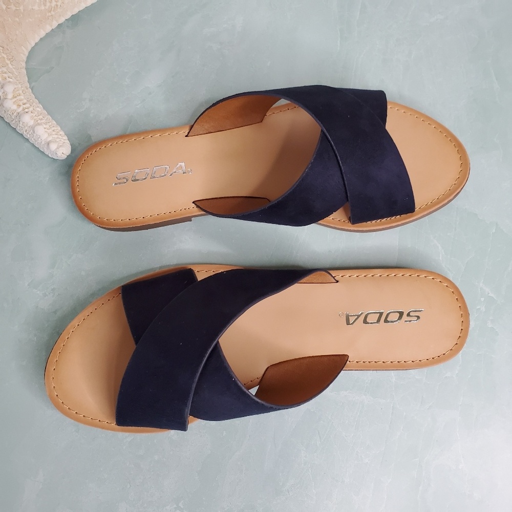NEW Soda Navy Blue Criss Cross Sandal - Picture 5 of 8